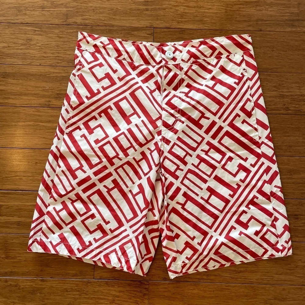 G-Star Red and White Swim Trunks